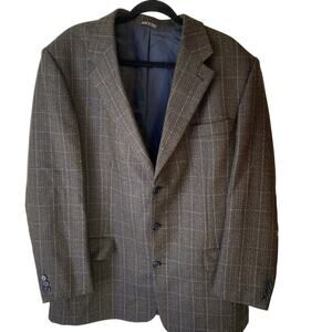 Vinceli Men Blazer Sport Coat Casual Jacket Sz 44R Wool Brown Blue Check Formal